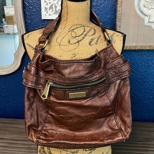 FOSSIL FIFTY FOUR BROWN LEATHER SHOULDER BAG